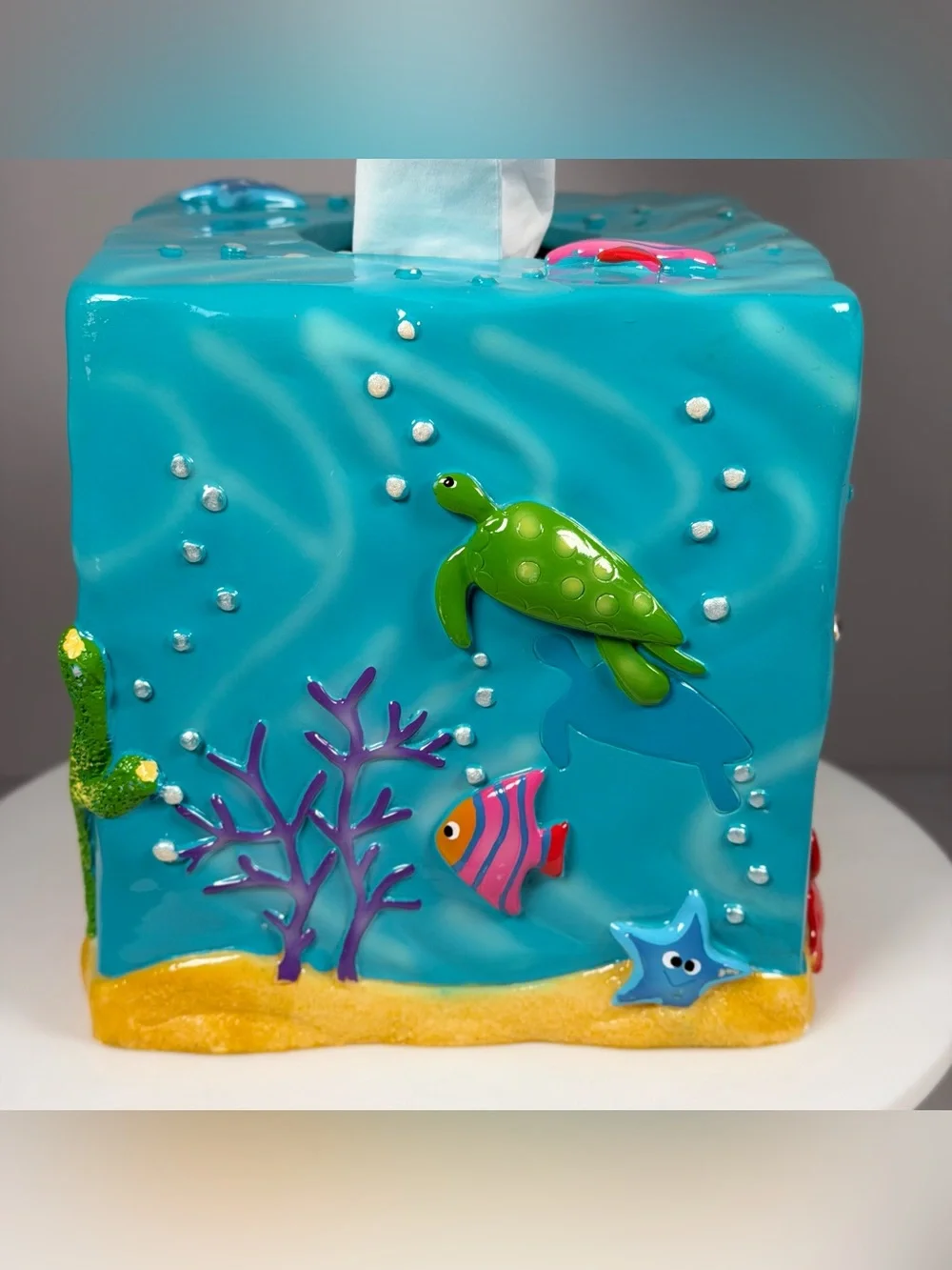Kids Underwater 3D Sea Creature Resin Tissue Box Cover Ocean Fish Turtle Crab